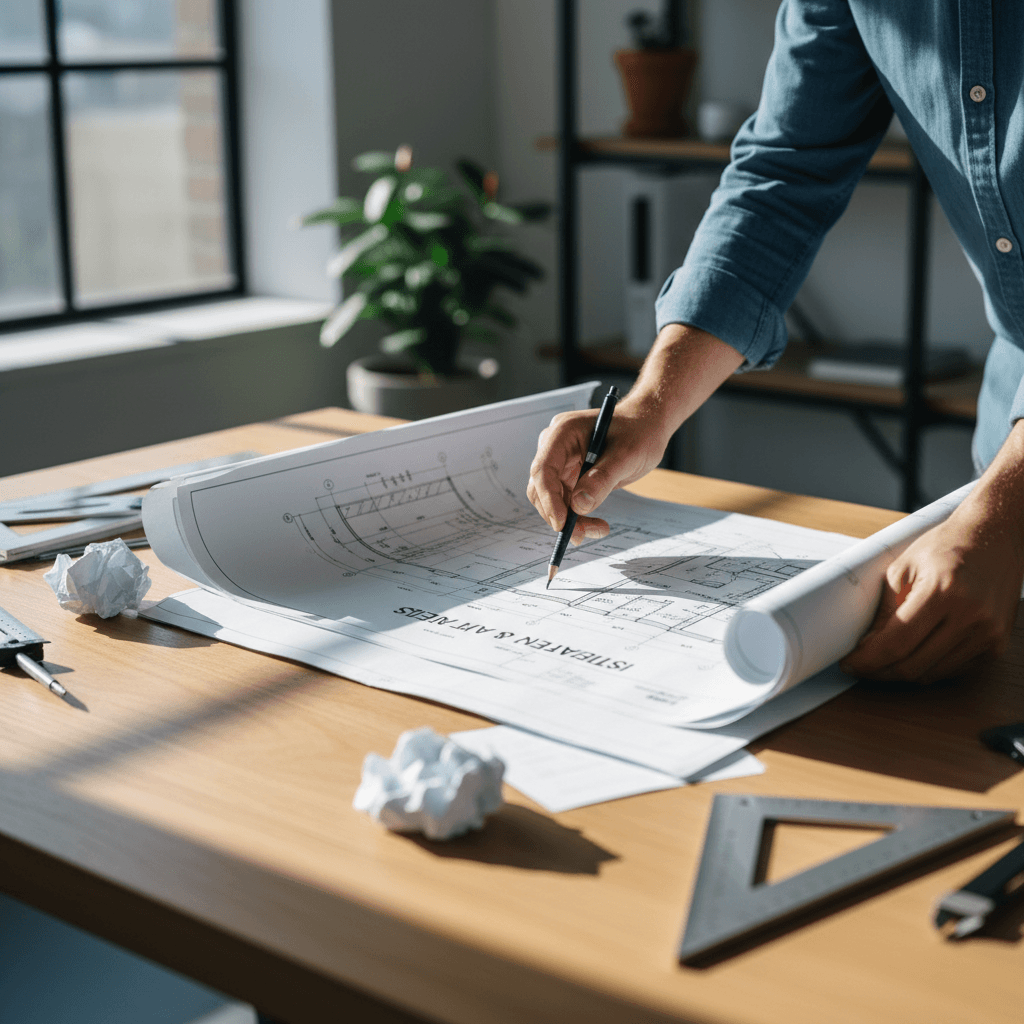 Engineering blueprints and technical planning